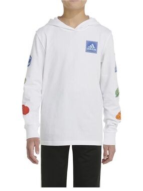 adidas White Kids Hoodie with Colorful Sleeve Patches (new)